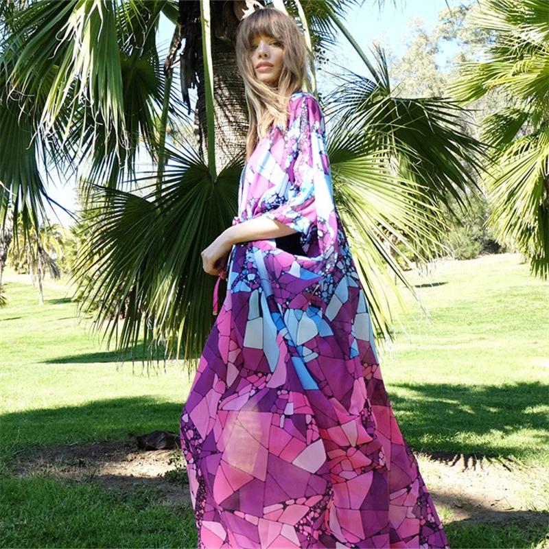 Женский купальник парео Пляжное Платье накидка размера плюс с фиолетовым