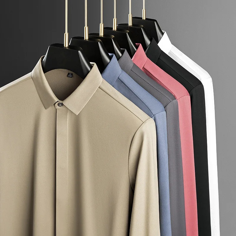 

Рубашка мужская демисезонная однотонная, бесшовная, с длинным рукавом