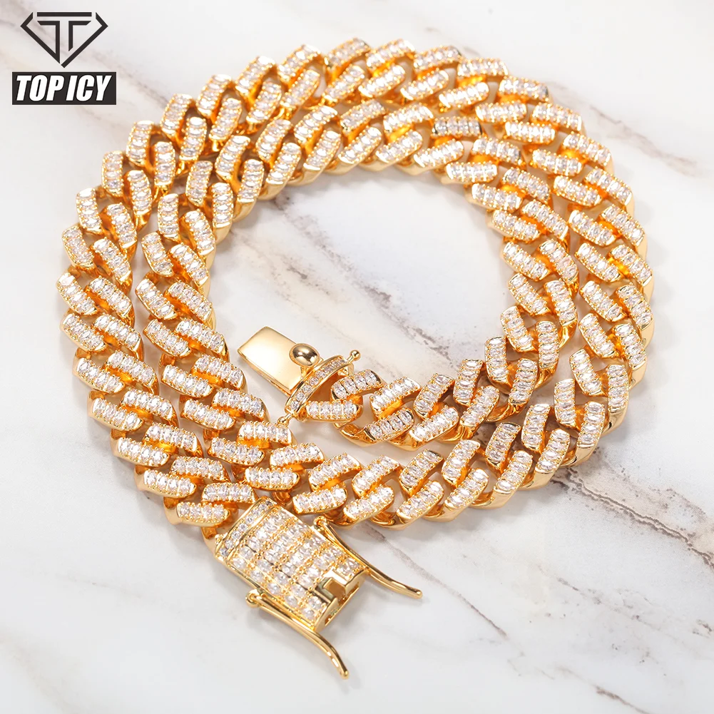 

Best selling America miami cuban link chain full diamond bling bling iced out gemstone gold chain hip hop jewelry cuban chain