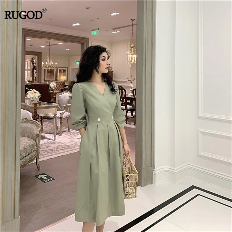 Женское элегантное офисное платье RUGOD длинное вечернее с v образным вырезом лето