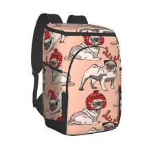 Picnic Cooler Backpack Pug Dog With Xmas Hats Waterproof Thermo Bag Refrigerator Fresh Keeping Thermal Insulated Bag