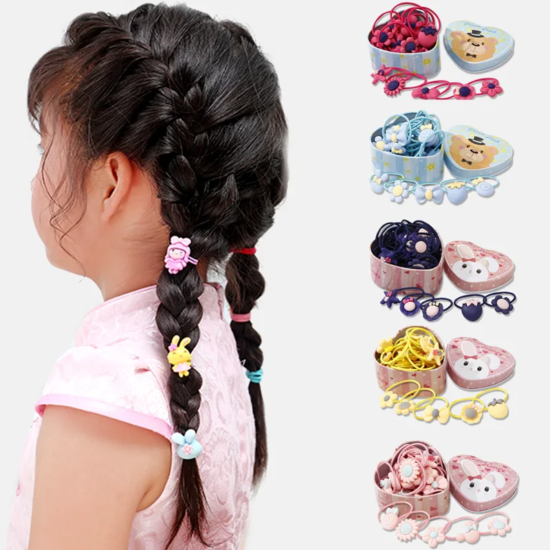

20pcs/ Box Cute Girls Elastic Hairband Rubber Bands New Gift Box Hair Ropes Children Hair Rings Kids Hair Accessories Boxes Gift
