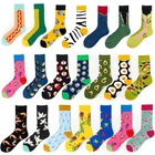 Женские носки из чесаного хлопка Youyijia, 1 пара забавных носков с геометрическим рисунком птицы, акулы, зебры, кукурузы, арбуза, морской еды