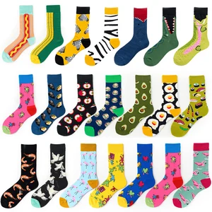 Женские носки из чесаного хлопка Youyijia, 1 пара забавных носков с геометрическим рисунком птицы, акулы, зебры, кукурузы, арбуза, морской еды