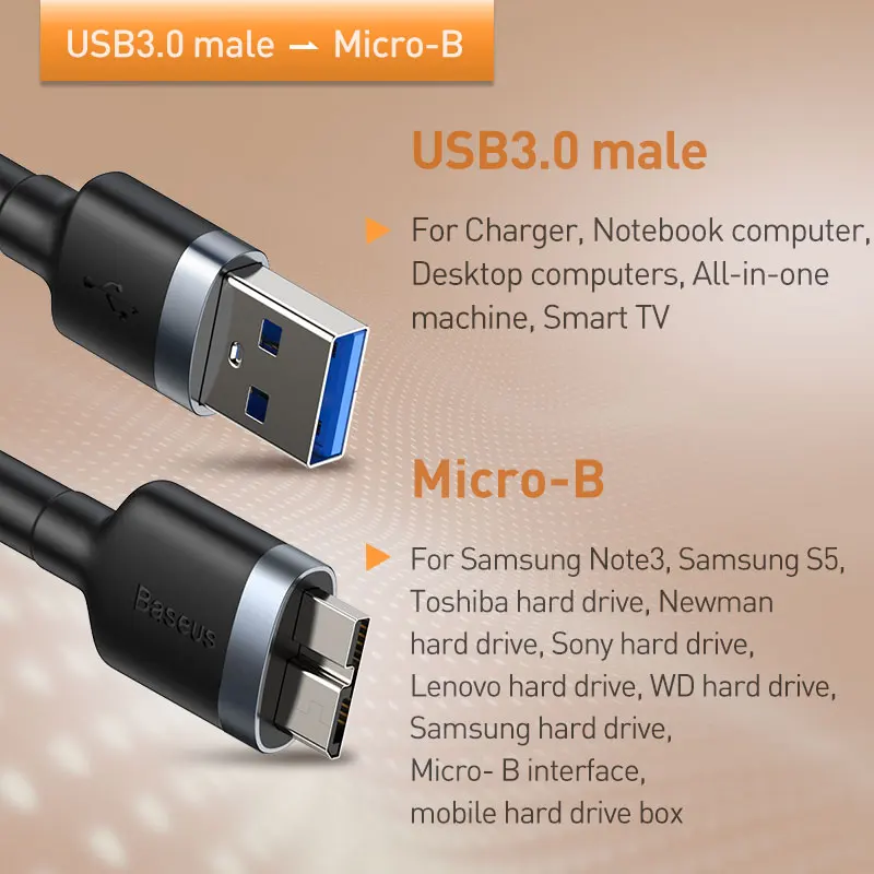 Кабель-удлинитель Baseus USB к Папа-папа с на Micro B 3 0 5 Гбит/с 2 А кабель для быстрой