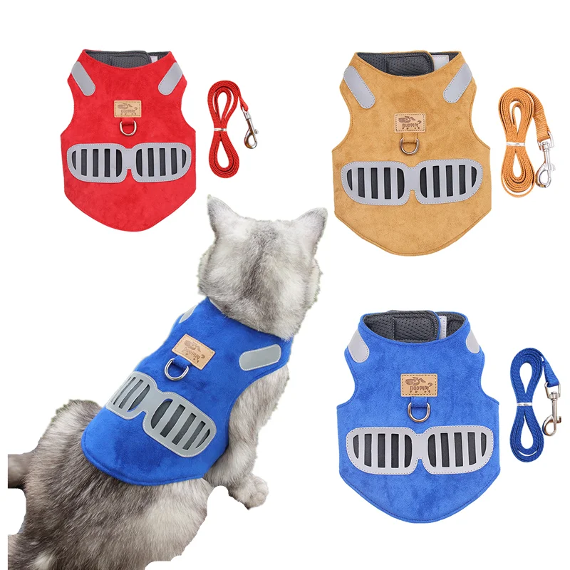

Reflective Dog Cat Harness Chihuahua Pug Small Medium Breathable Soft Suede Pet Puppy Vest Walking Lead Leash for Yorkie Teddy