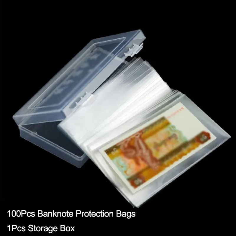 

100Pcs Banknote Storage Box Paper Money Album Transparent Money Currency Holder Collection