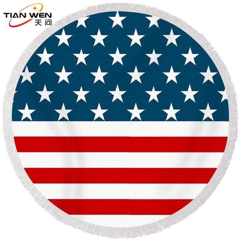Флаг США микрофибра круглое пляжное полотенце индийский цветок Кисточки толстые