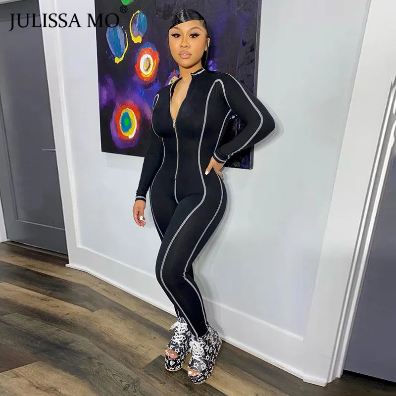 Женский полосатый комбинезон JULISSA MO с V образным вырезом летний Облегающий на