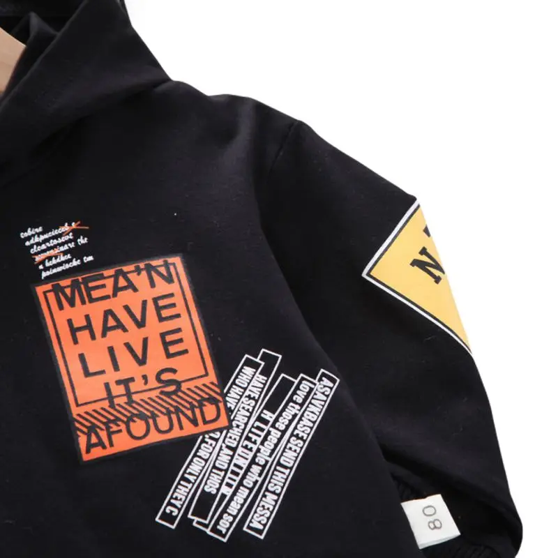 

2021 Autumn Children Baby Boys And Girls Letter Print Casual Hooded Jacket Long-sleeved Denim Trousers 2 Piece Jeans Set 0-5Y