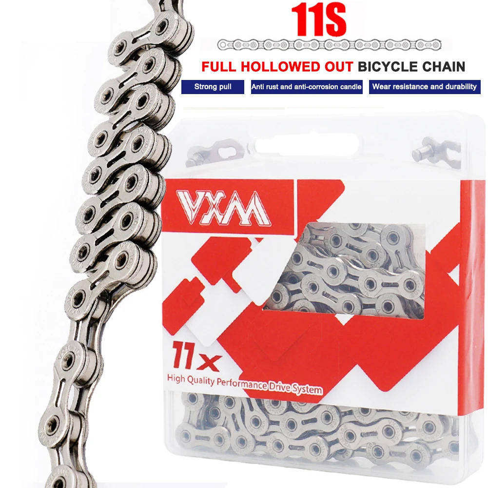 

VXM 11 скоростей, 116 звеньев, цепочка для горного и дорожного велосипеда, ажурная износостойкая цепочка для горного велосипеда, цепочка для гор...