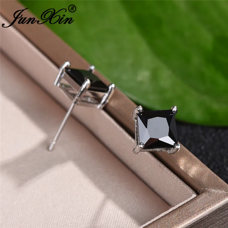 Винтажные мужские квадратные серьги с черным камнем простые разных размеров