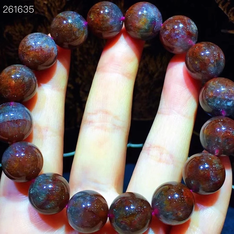 

13mm Natural Cacoxenite Auralite 23 Purple Rutilated Quartz Bracelet Clear Round Beads Bangle Women Men Genuine AAAAAA