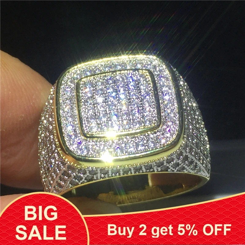 2018 мужское кольцо в стиле хип-хоп желтое золото серебро 925 пробы с кубическим