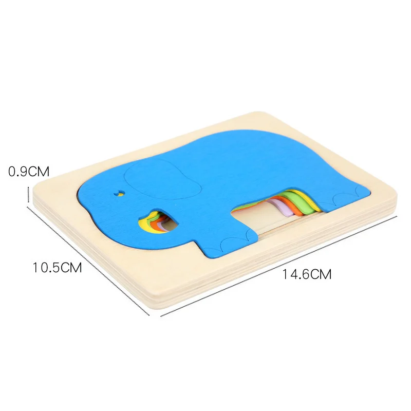 

Panel Animal Puzzle Toy Wooden 3D Multilayer Gradient Color Elephant Duck Puzzle Early Learning Color Cognitive Panel