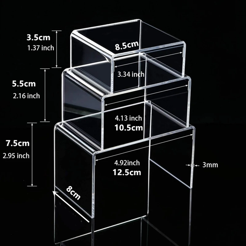 

13MC 3Pcs/Set Acrylic Display Stand Jewelry Collectible Showcase Storage Rack Shelf Holder for Cosmetics Doll Toys