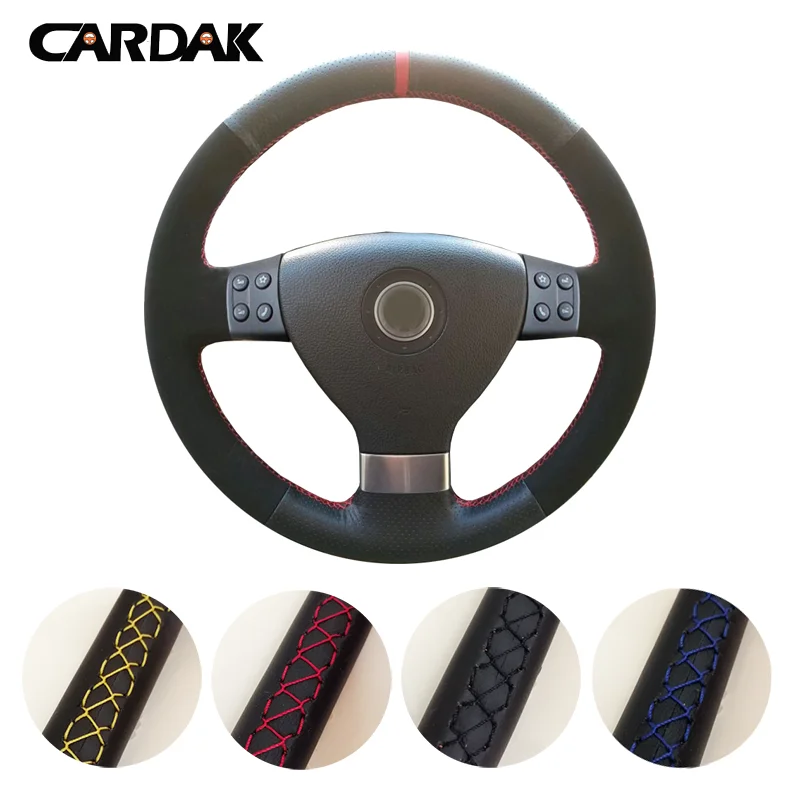 

CARDAK Black Leather Soft Suede Car Steering Wheel Cover for Volkswagen Golf 5 Mk5 Passat B6 Mk5 Tiguan 2007 2008 2009 2010 2011