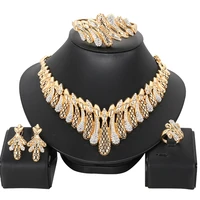 african dubai gold bridal jewelry sets for women bracelet earrings wedding party crystal necklace ring jewelry sets