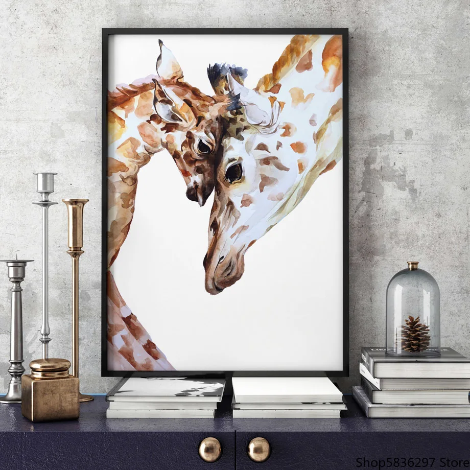 Картина на холсте с изображением матери ребенка жирафа семьи настенные