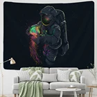 Настенный гобелен с изображением астронавта на черном фоне, цвет медузы, Внутренняя звезда, Настенный декор в стиле хиппи бохо для спальни