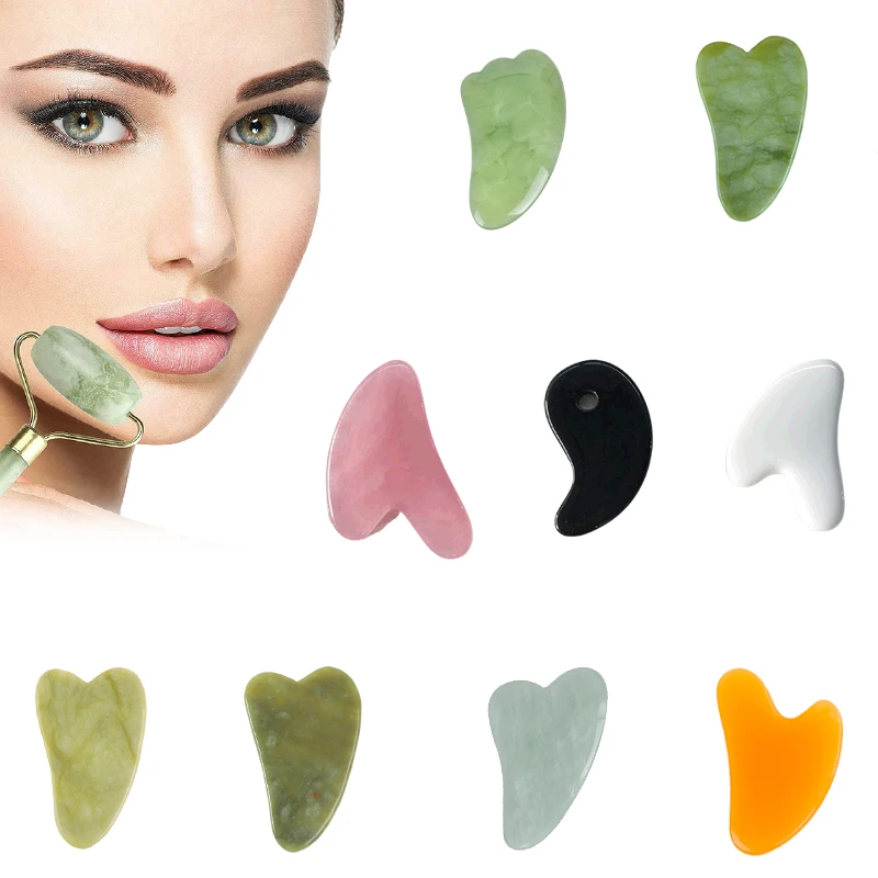 

Natural Jade Gua Sha Scraper Board Massage Rose Quartz Jade Guasha Stone For Face Neck Skin Lifting Wrinkle Remover Beauty Care