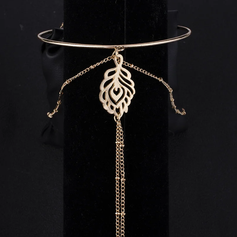 Богемные браслеты манжеты в форме листа для женщин золотой браслет с подвесками