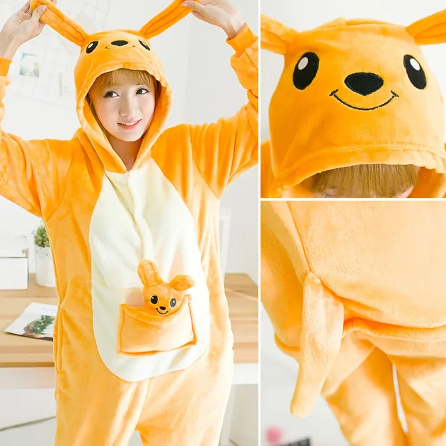 kangaroo Кигуруми Единорог пижамы набор для женщин животных пижамы Лев зима фланелевые пижамы костюм для тематической вечеринки комбинезоны ночнушка пижамы - Цвет: kangaroo