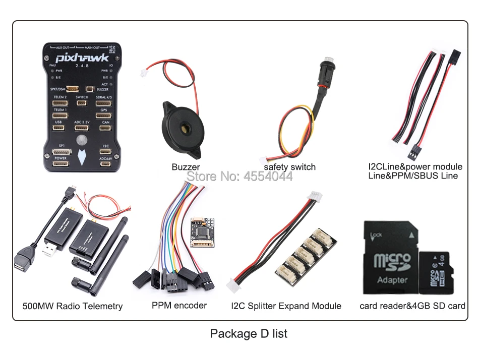Pixhawk 2.4.8 PX4 PIX 32 бит Контроллер полета+ 3DR 100 мВт/500 МВт радиотелеметрия 433 МГц 915 МГц с 4 г SD переключатель безопасности зуммер PPM