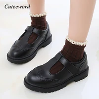 children girls leather shoes 2021 spring and autumn new black leather student school shoes breathable soft bottom kids shoes