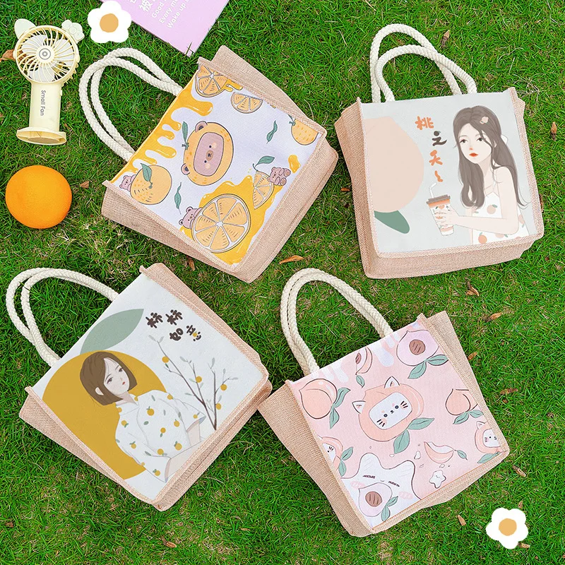 

Korea Cartoon Painting Cat Print Womens Designer Tote Bags Linen Reusable Shopping Bag For Groceries Shoulder Bags for Lady 2021