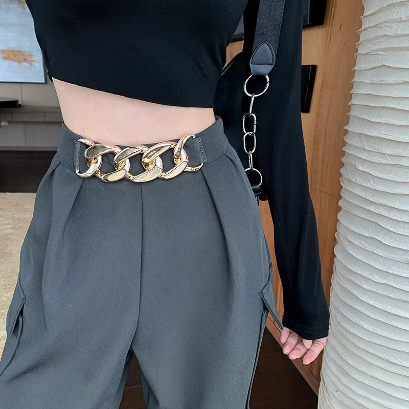 

KUSAHIKI Korean Chain High Waist Women Pants Safari Style Causal Solid Long Trousers Spring 2021 New Femme Harem Pants 6F019