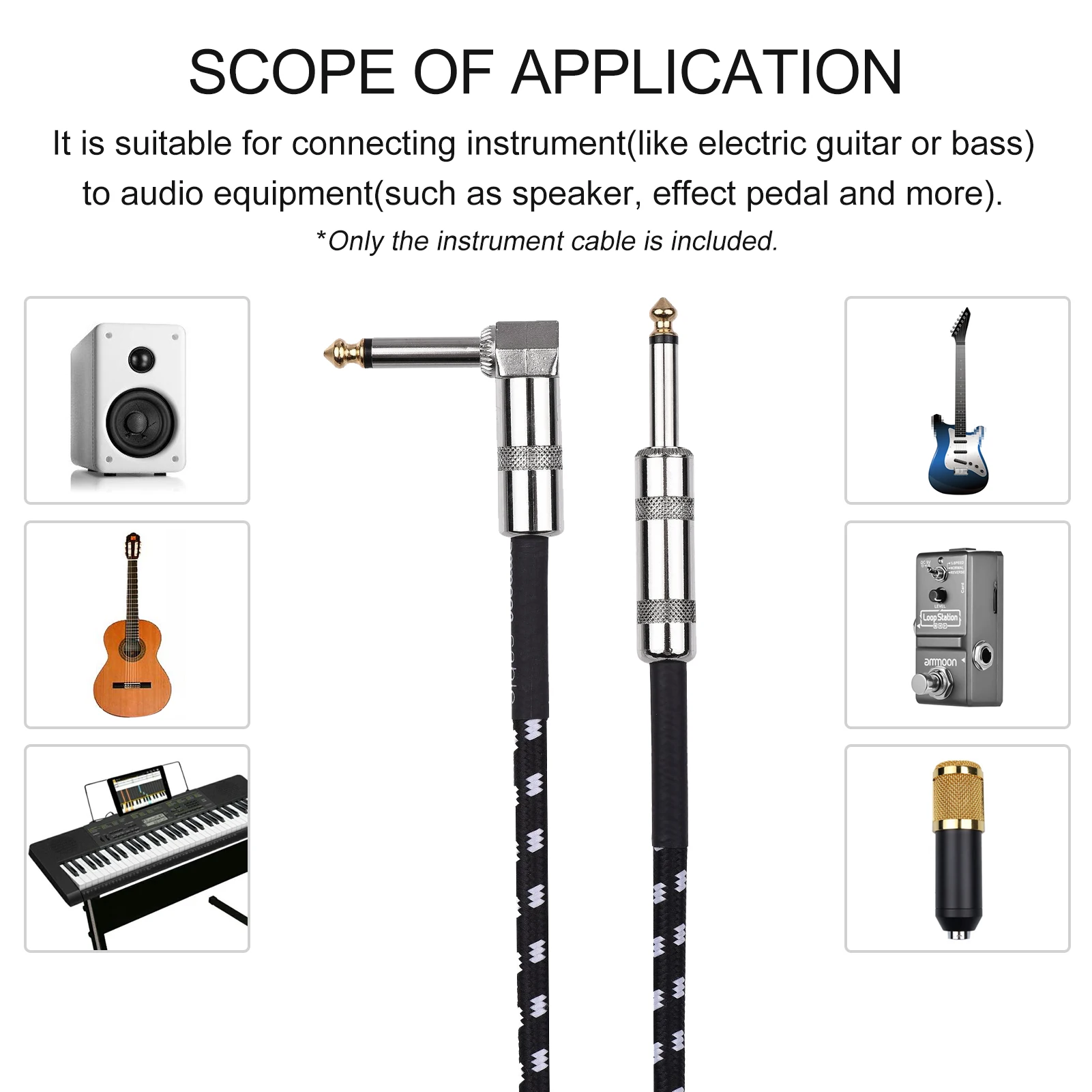 Кабель ammoon для гитары 6 35 мм прямоугольный инструмент TS штекер аудиошнур
