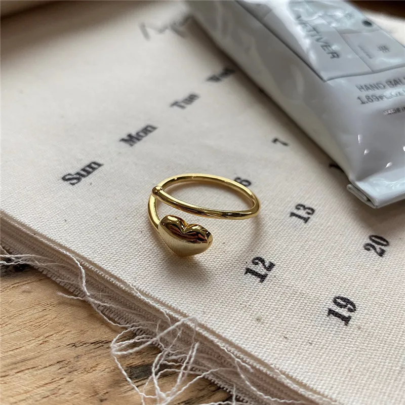 

POFUNUO Real 925 Sterling Silver Lovers Fine Jewelry Gift Heart Rings Original design 18K Gold Solid Silver Rings Minimalist