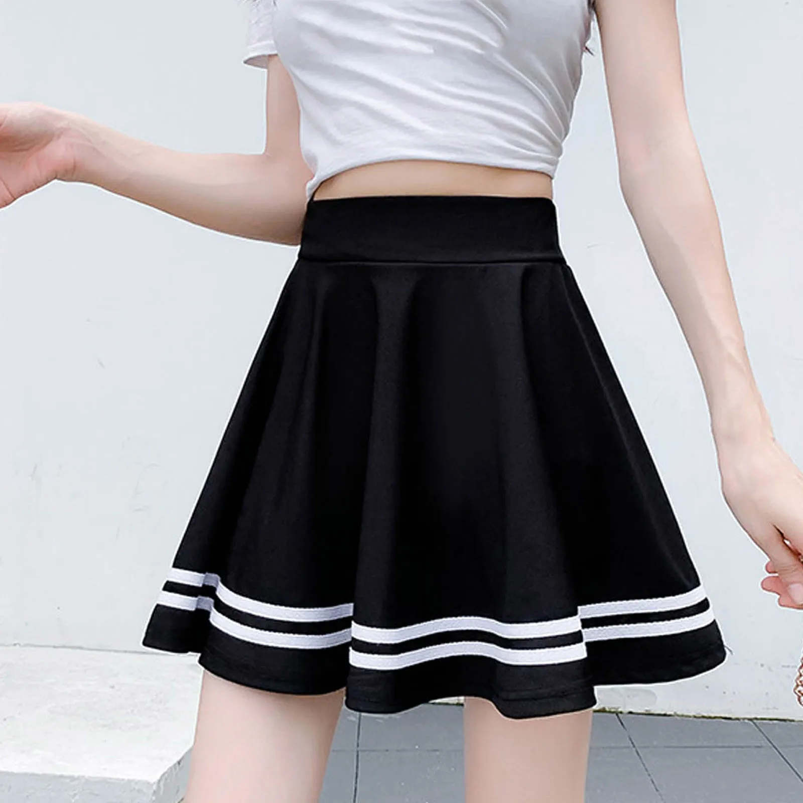 

Fashion Women Solid Uniform A-line Skirt High Waist Short Skirt Stitchingstudentpleatedskirts Womencutesweetgirls#g