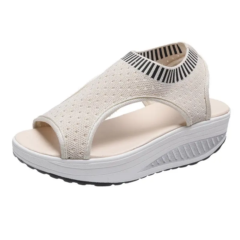 

2021 Women's Sandals Wedges Footwear Summer Platform Sandals Women Shoes Female Slip on Peep Toe Knitted Ladies Sneakers Casual