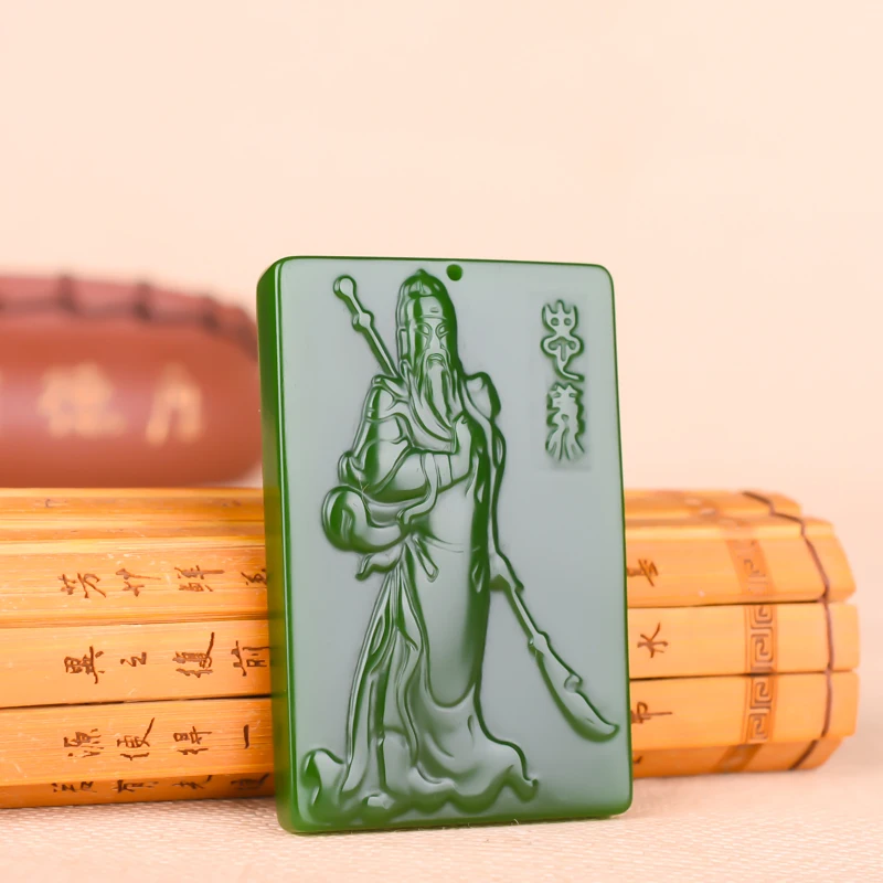 Натуральный зеленый нефрит кулон ручной работы Guan Yu Ожерелья Подвески Китайский