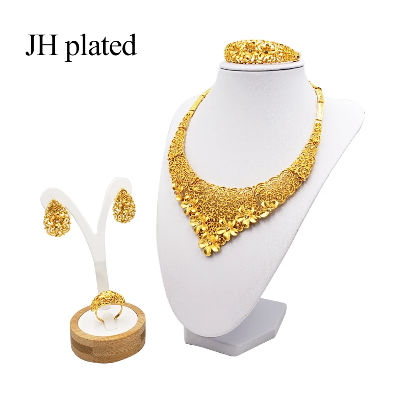 JHplated, женские Роскошные Ювелирные наборы из Дубаи, золотой цвет, Индия, Нигерия, африканские ювелирные аксессуары, свадебные ювелирные изделия, подарок