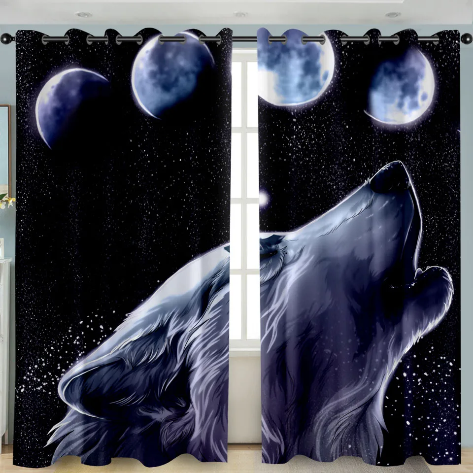 

3D Window Curtains Wolf Print for Living Room Animals Bedding Room Home Decor Tapestry Wall Carpet Drapes Cotinas