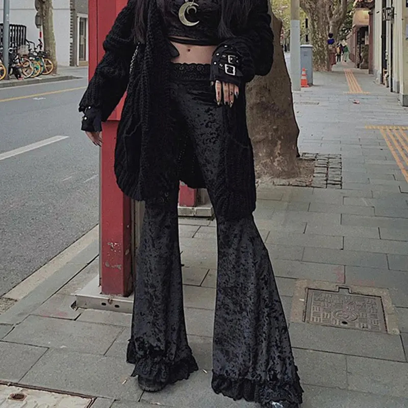 FSNFOX Mall Goth Y2K High Waist Flared 