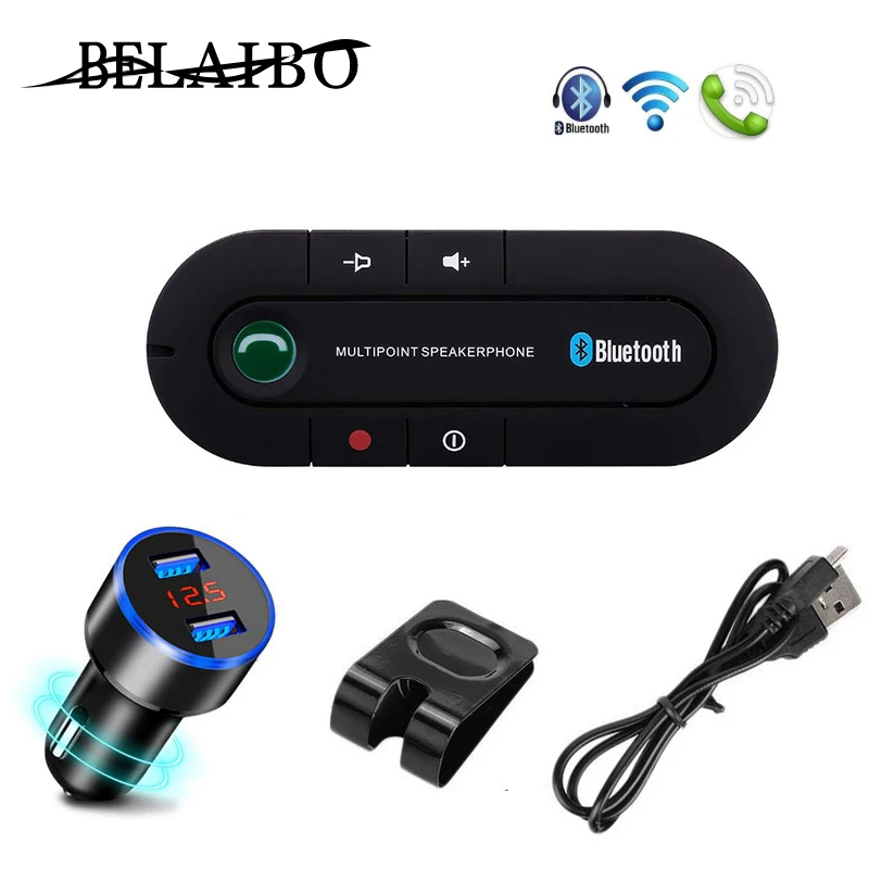 Автомобильный комплект громкой связи Bluetooth, беспроводной Bluetooth стерео динамик, телефон, MP3 музыкальный плеер, Bluetooth передатчик с двойным зарядным устройством USB