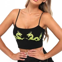 summer sleeveless u dragon tight tops neck sexy cropped women straps crop attractive pattern polyester fitness casual fashion pa