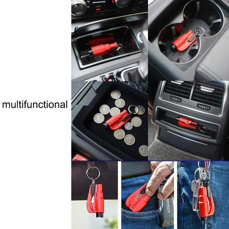 3 In 1 Spring Type Car Safety Hammer Life Keychain Seat Belt Knife Drop Shipping Exhaust Windbreaker Piercer | Автомобили и