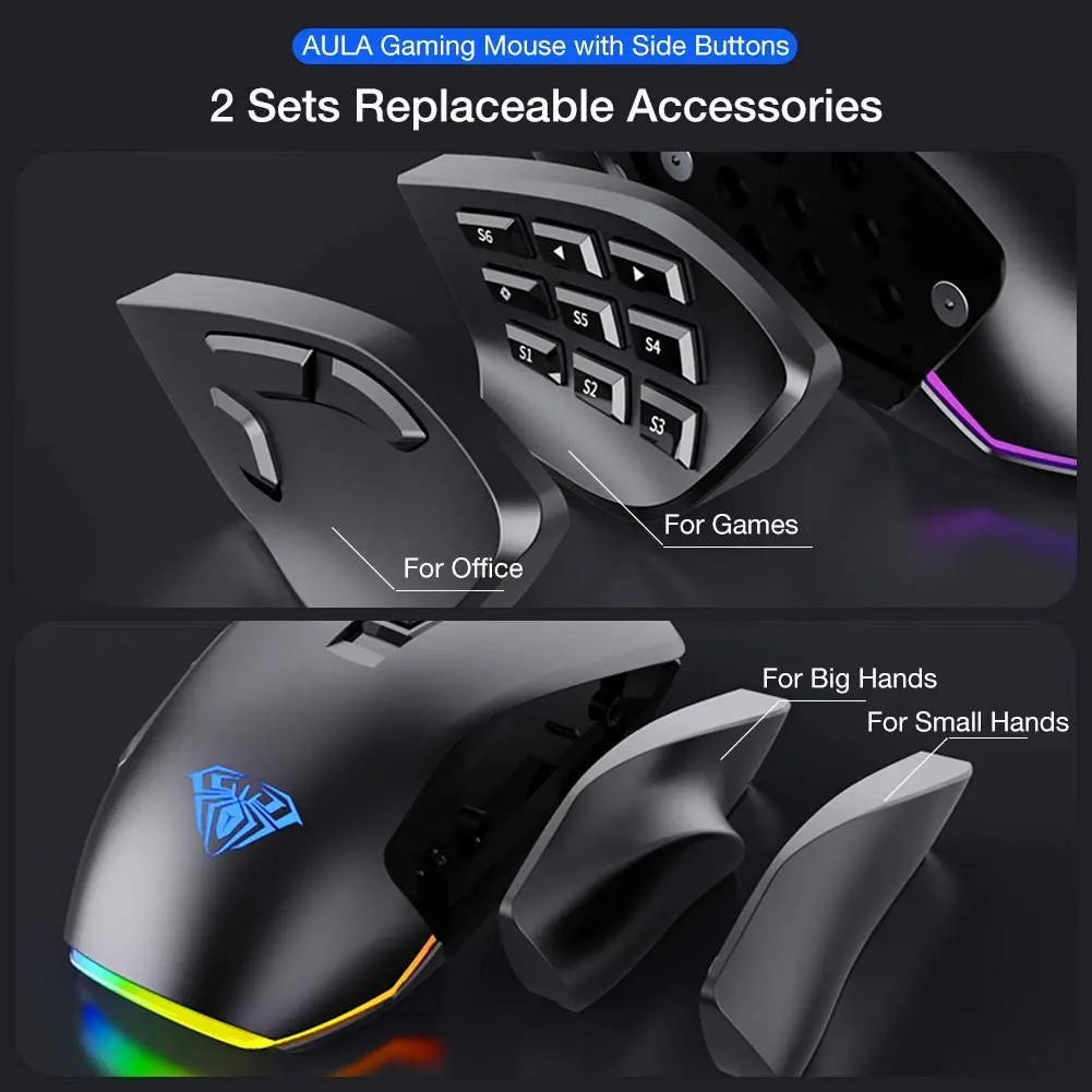 AULA H510 Gaming Mouse Wired RGB 10000 DPI USB Computer Gamer LED Silent Ergonomics Game Mice for PC Laptop Desktop - купить по
