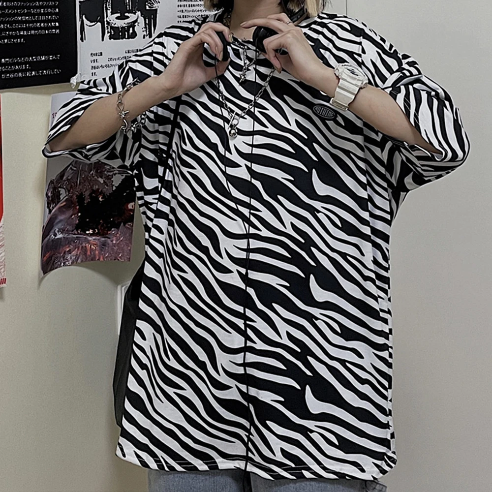 

Dark Icon Zebra Loose Tshirt for Girl Summer Short Sleeved Oversized Streetwear T-shirt Students Tee Shirts Unisex Top