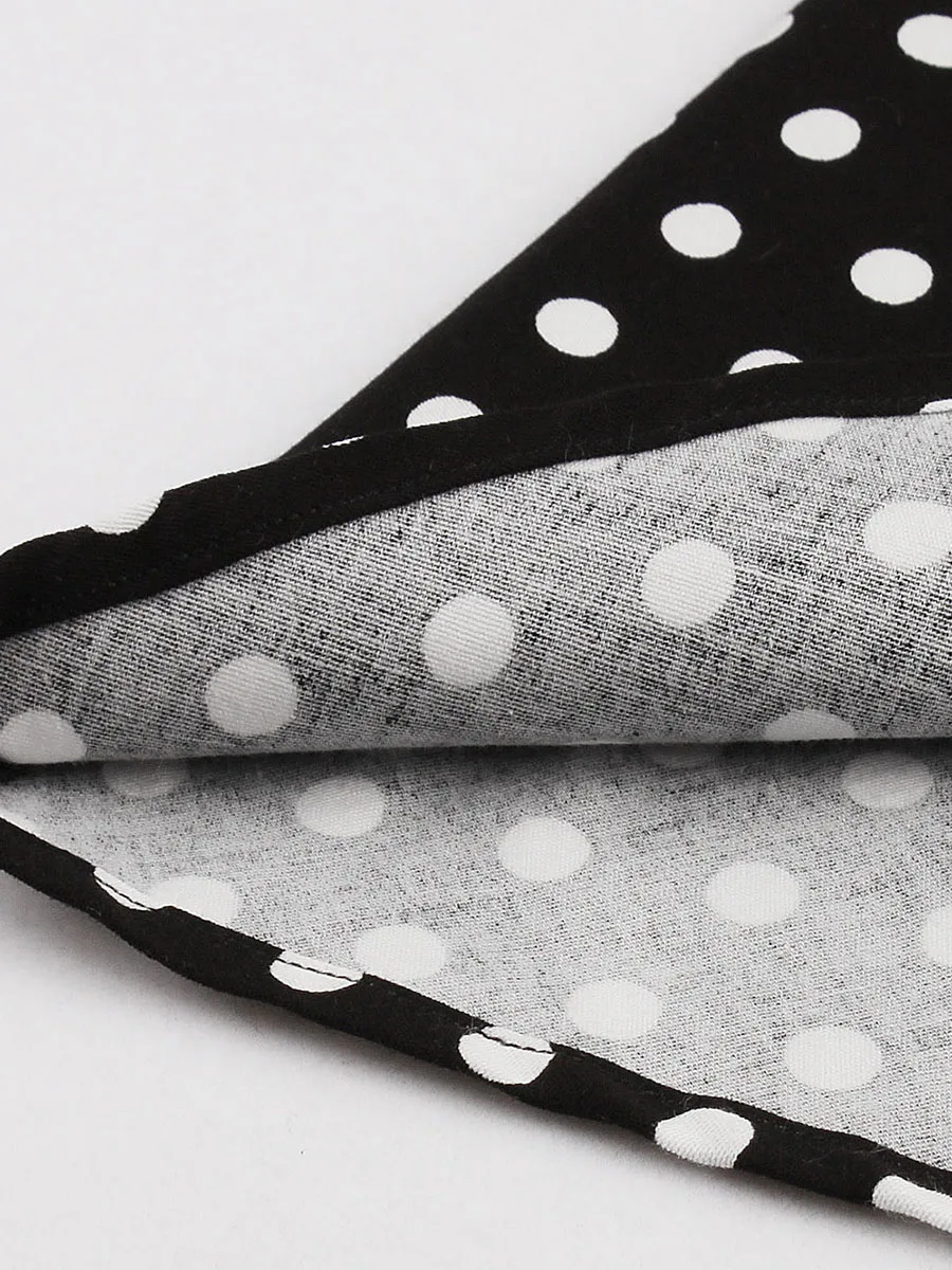 

SALE Cotton Polka Dots Vintage Women Dress Black Elegant Square Neck Mid-Calf High-Waist Pleated Chic Female Single 3XL 2021