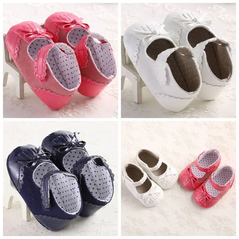 Baby Infant Shoes Girl Crib Cute Princess Bowknot Fringe Pink Blue White Newborn Toddler First Walkers |