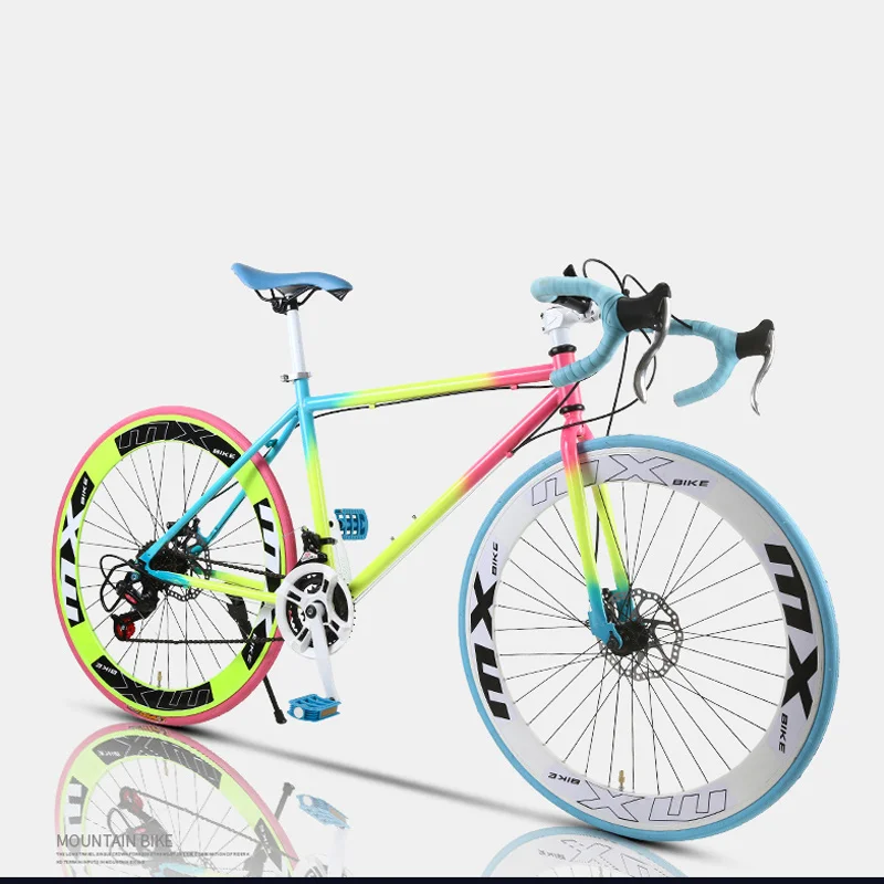 26 Inch Road Bike Fixed Gear Bicycle 24 Speed Croissant Bend Double Disc Brake Racing Adult Male And Female Students | Спорт и