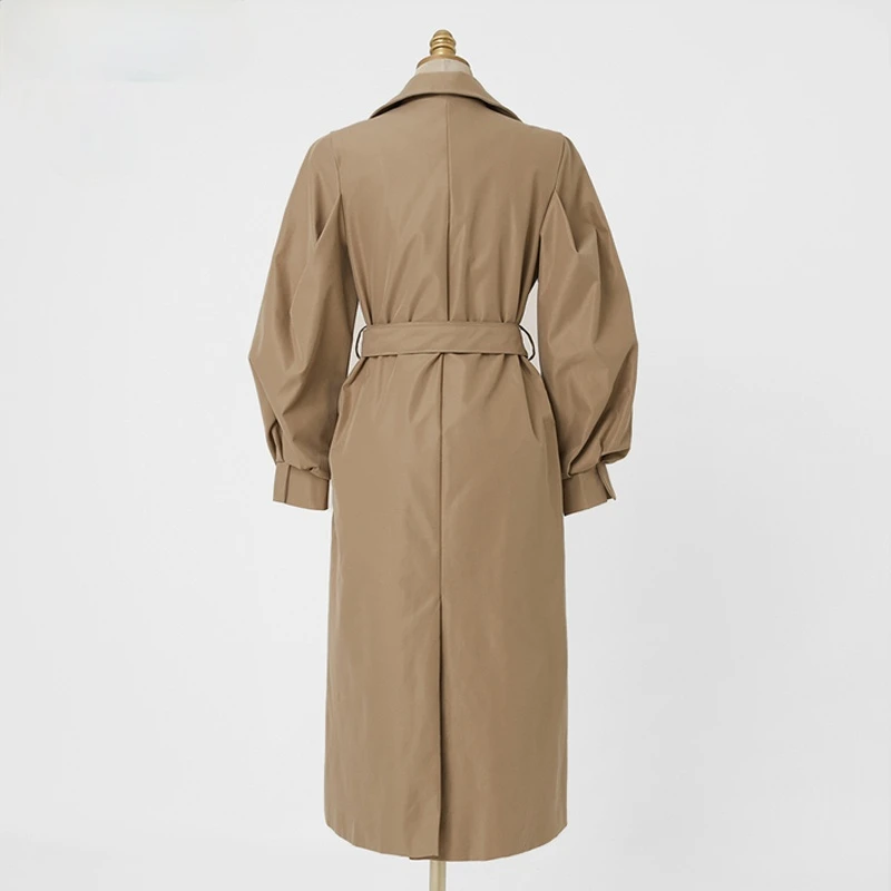 

Spring autumn Long Coat Women Turn-down Collar Trench Coats Stylish Double Breasted Sashes Oversized Female Windbreaker