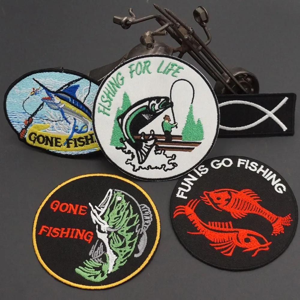 Нашивки GO FISHING с вышивкой утюгом на задней стороне для мотоцикла рыцаря кожаный