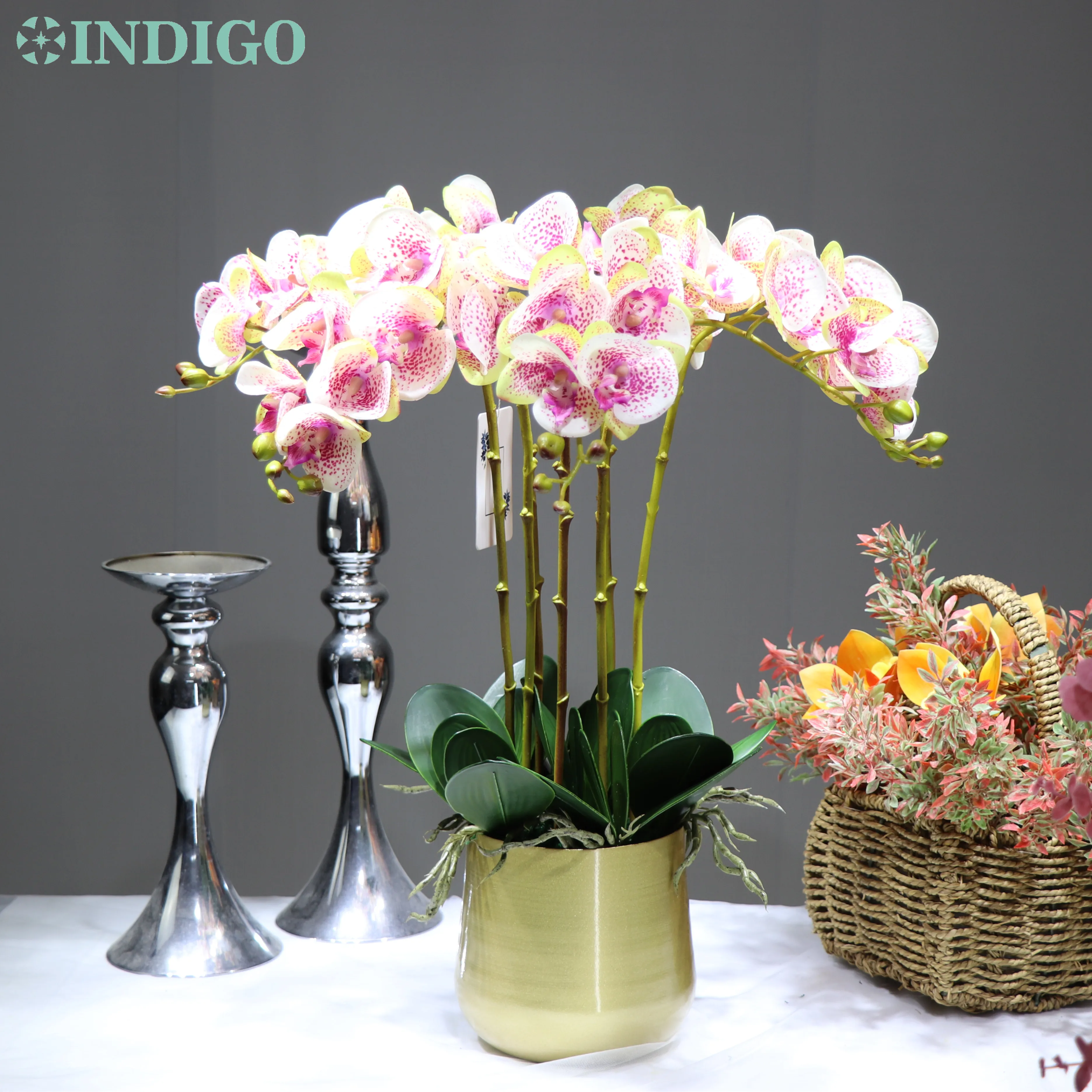 

Цветочная Орхидея цвета индиго (1 комплект с горшком), Орхидея на ощупь, центральный столик свадебного стола, цветок для вечерние, бонсай, вну...